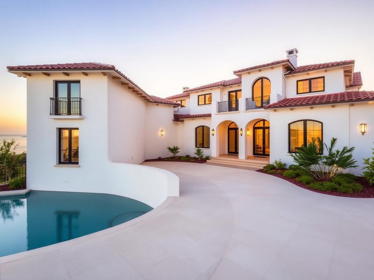 Luxury La Jolla coastal home with smooth white stucco exterior